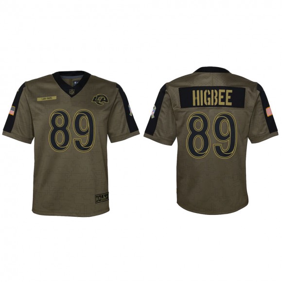 2021 Salute To Service Youth Rams Tyler Higbee Olive Game Jersey