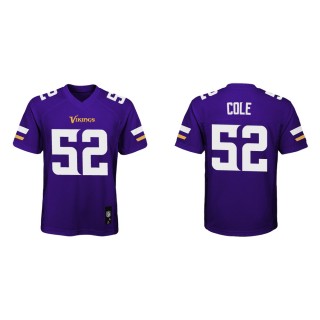 Youth Minnesota Vikings Mason Cole #52 Purple Game Jersey
