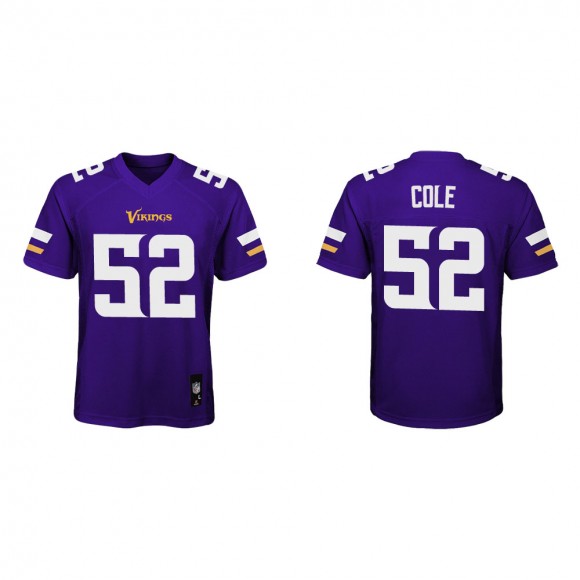 Youth Minnesota Vikings Mason Cole #52 Purple Game Jersey