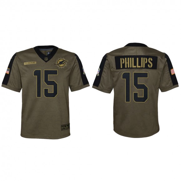 2021 Salute To Service Youth Dolphins Jaelan Phillips Olive Game Jersey