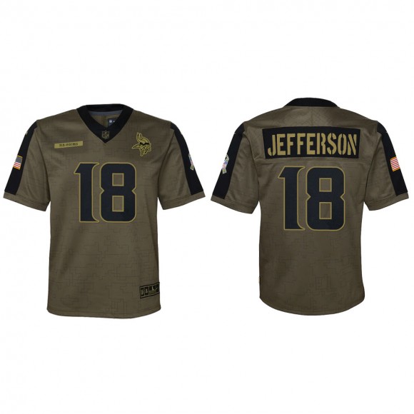 2021 Salute To Service Youth Vikings Justin Jefferson Olive Game Jersey