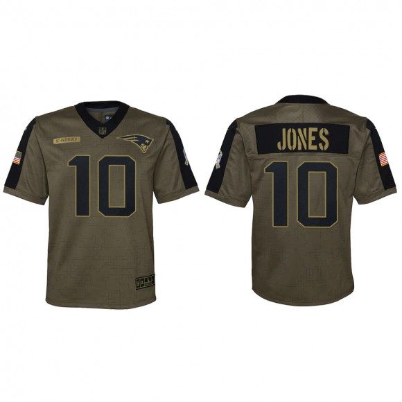 2021 Salute To Service Youth Patriots Mac Jones Olive Game Jersey