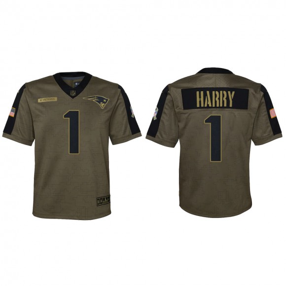 2021 Salute To Service Youth Patriots N'Keal Harry Olive Game Jersey