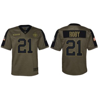 2021 Salute To Service Youth Saints Bradley Roby Olive Game Jersey