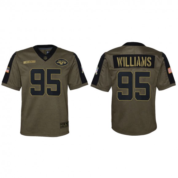 2021 Salute To Service Youth Jets Quinnen Williams Olive Game Jersey