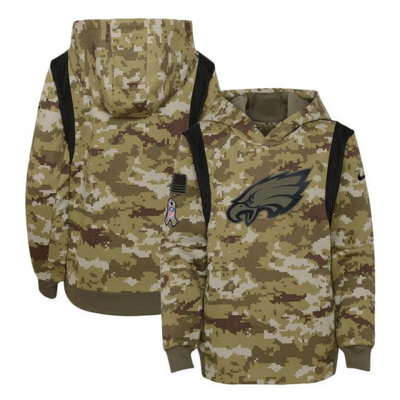 2021 Salute To Service Youth Eagles Olive Therma Performance Pullover Hoodie
