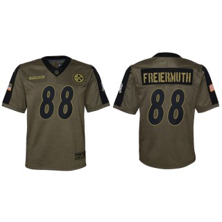 2021 Salute To Service Youth Steelers Pat Freiermuth Olive Game Jersey