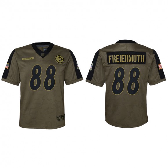 2021 Salute To Service Youth Steelers Pat Freiermuth Olive Game Jersey