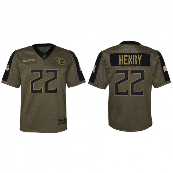 2021 Salute To Service Youth Titans Derrick Henry Olive Game Jersey