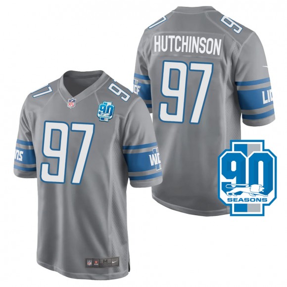 Aidan Hutchinson Detroit Lions Silver 90th Season Patch Game Jersey