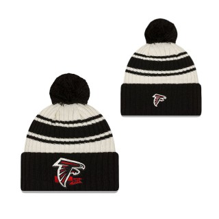 Men's Atlanta Falcons Cream Black 2022 Sideline Sport Cuffed Pom Knit Hat