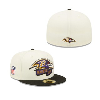 Men's Baltimore Ravens Cream Black 2022 Sideline 59FIFTY Fitted Hat