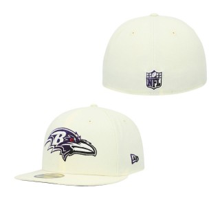 Men's Baltimore Ravens Cream Chrome Dim 59FIFTY Fitted Hat