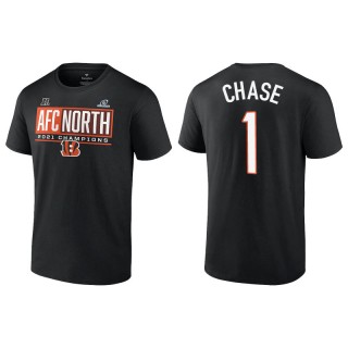 Men's Bengals Ja'Marr Chase Charcoal 2021 AFC North Division Champions Blocked Favorite T-Shirt