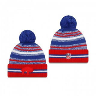 Buffalo Bills Royal Red 2021 NFL Sideline Historic Pom Cuffed Knit Hat