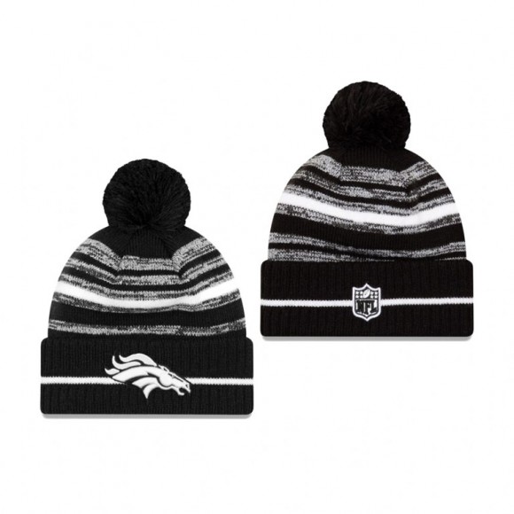 Denver Broncos Black 2021 NFL Sideline Sport Pom Cuffed Knit Hat