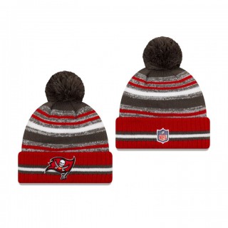 Tampa Bay Buccaneers Pewter Red 2021 NFL Sideline Sport Pom Cuffed Knit Hat