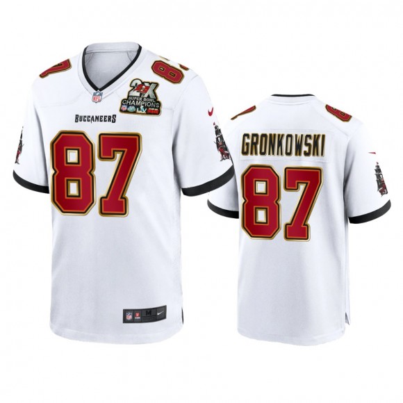 Tampa Bay Buccaneers Rob Gronkowski White 2X Super Bowl Champions Patch Game Jersey