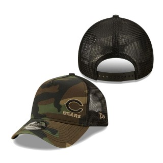 Men's Chicago Bears New Era Camo Black Flawless Utility A-Frame Trucker 9FORTY Snapback Hat