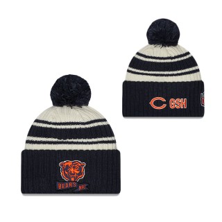 Men's Chicago Bears Cream Navy 2022 Sideline Sport Cuffed Pom Knit Hat