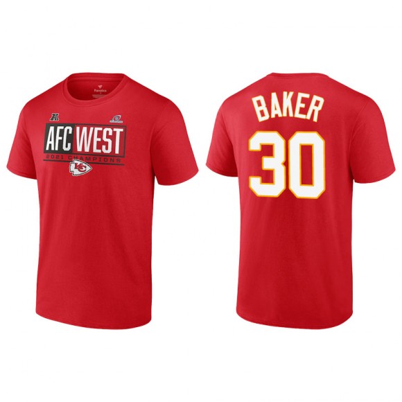 Men's Chiefs Deandre Baker Red 2021 AFC West Division Champions Blocked Favorite T-Shirt