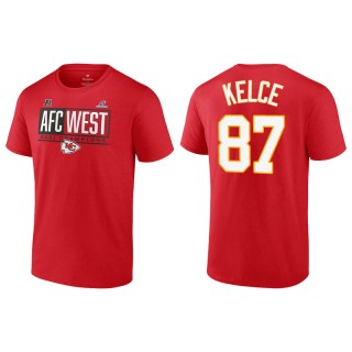 Men's Chiefs Travis Kelce Red 2021 AFC West Division Champions Blocked Favorite T-Shirt