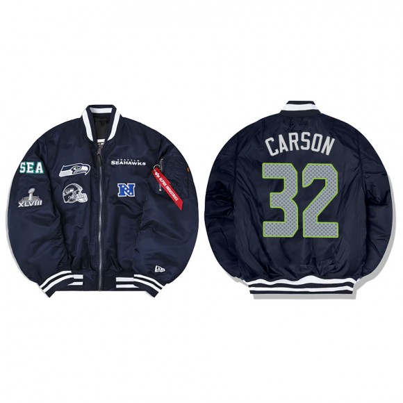 Chris Carson Alpha Industries X Seattle Seahawks MA-1 Bomber Navy Jacket