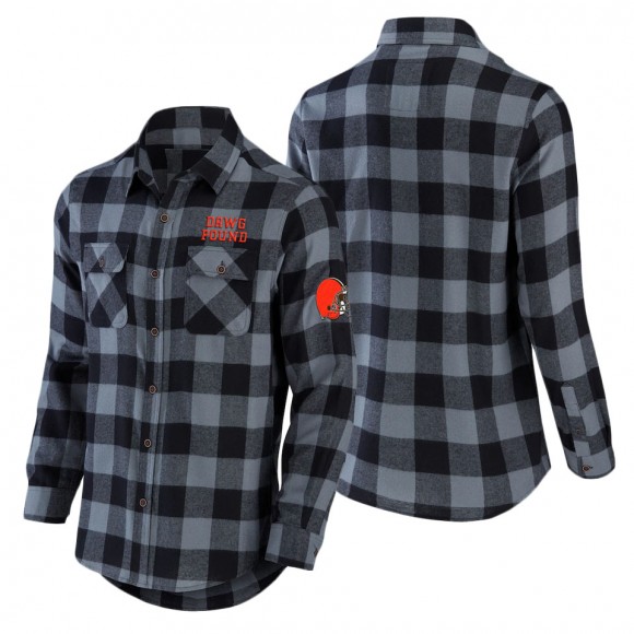 Men's Cleveland Browns NFL x Darius Rucker Collection by Fanatics Black Flannel Long Sleeve Button-Up Shirt