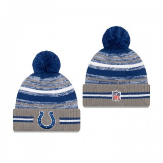 Indianapolis Colts Royal Gray 2021 NFL Sideline Sport Pom Cuffed Knit Hat