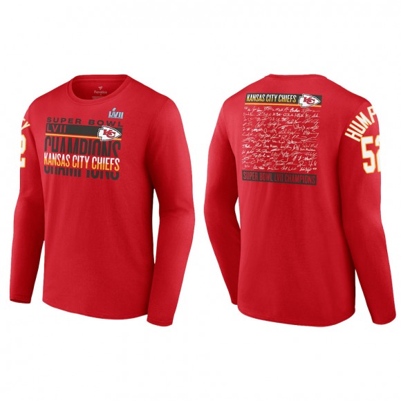 Creed Humphrey Kansas City Chiefs Red Super Bowl LVII Champions Signature Roster Long Sleeve T-Shirt