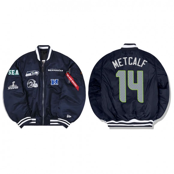 D.K. Metcalf Alpha Industries X Seattle Seahawks MA-1 Bomber Navy Jacket