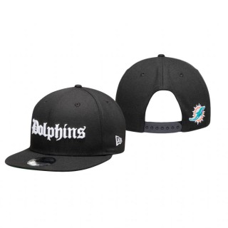 Miami Dolphins Black Gothic Script 9FIFTY Adjustable Snapback Hat