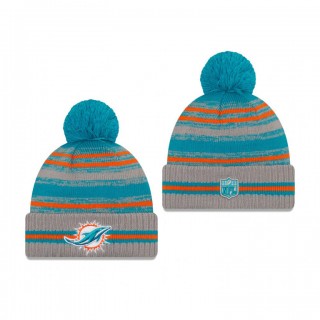 Miami Dolphins Gray 2021 NFL Sideline Sport Pom Cuffed Knit Hat