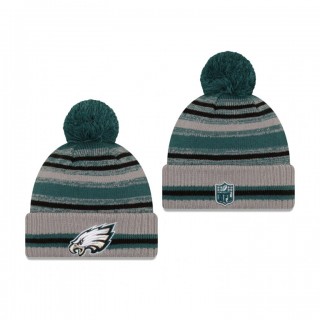 Philadelphia Eagles Gray 2021 NFL Sideline Sport Pom Cuffed Knit Hat
