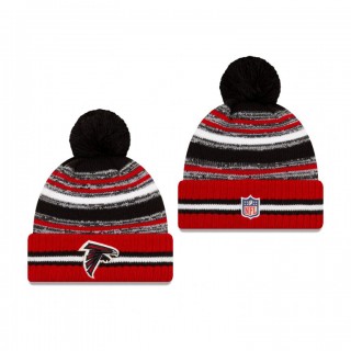Atlanta Falcons Black Red 2021 NFL Sideline Sport Pom Cuffed Knit Hat