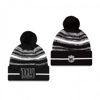 New York Giants Black 2021 NFL Sideline Sport Pom Cuffed Knit Hat