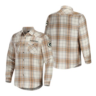 Men's Green Bay Packers NFL x Darius Rucker Collection by Fanatics Tan Flannel Long Sleeve Button-Up Shirt