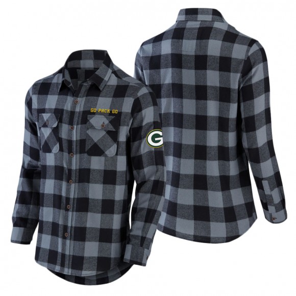 Men's Green Bay Packers NFL x Darius Rucker Collection by Fanatics Black Flannel Long Sleeve Button-Up Shirt