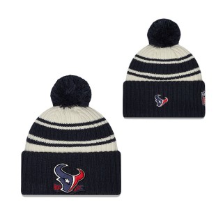 Men's Houston Texans Cream Navy 2022 Sideline Sport Cuffed Pom Knit Hat
