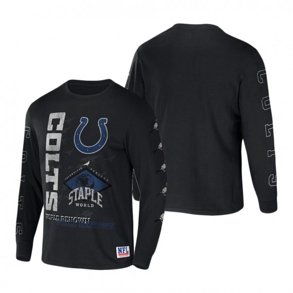 Men's Indianapolis Colts NFL x Staple Black World Renowned Long Sleeve T-Shirt