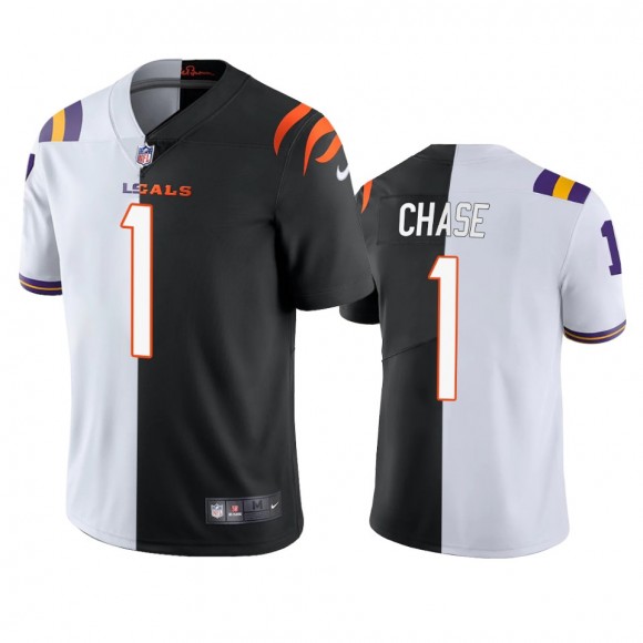 Cincinnati Bengals Ja'Marr Chase White Black 2021 NFL Draft Split Jersey