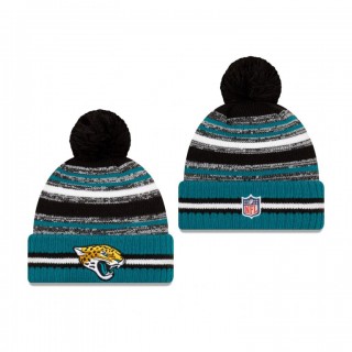 Jacksonville Jaguars Black Teal 2021 NFL Sideline Sport Pom Cuffed Knit Hat