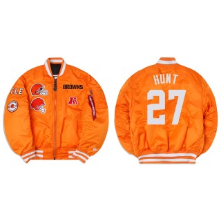 Kareem Hunt Alpha Industries X Cleveland Browns MA-1 Bomber Orange Jacket