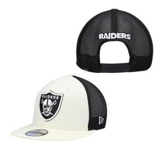 Men's Las Vegas Raiders Cream Black Chrome Collection 9FIFTY Trucker Snapback Hat