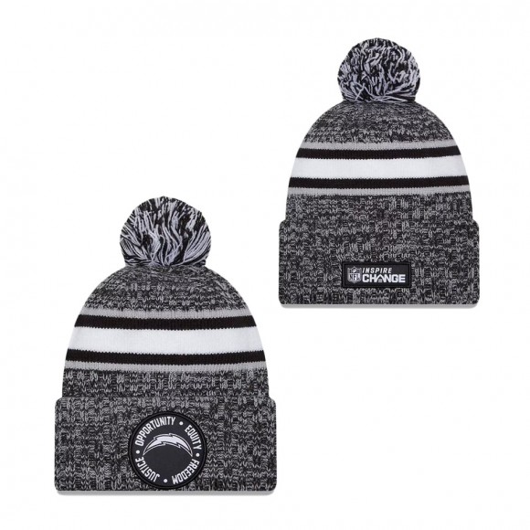 Los Angeles Chargers Heather Black 2023 Inspire Change Cuffed Knit Hat With Pom