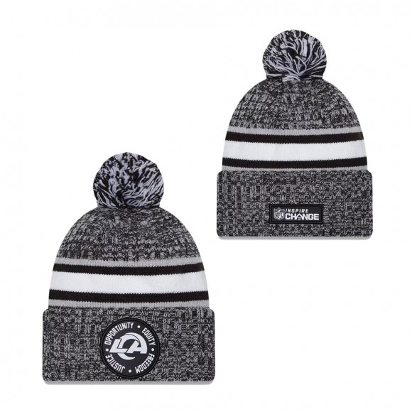 Los Angeles Rams Heather Black 2023 Inspire Change Cuffed Knit Hat With Pom