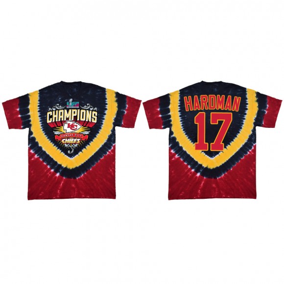 Mecole Hardman Kansas City Chiefs Red Super Bowl LVII Champions Shield Tie Dye T-Shirt