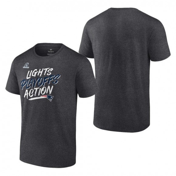 Men New England Patriots Charcoal 2021 NFL Playoffs Bound Lights Action T-Shirt