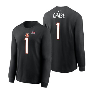Cincinnati Bengals Ja'Marr Chase Black Super Bowl LVI Bound Name & Number Long Sleeve T-Shirt