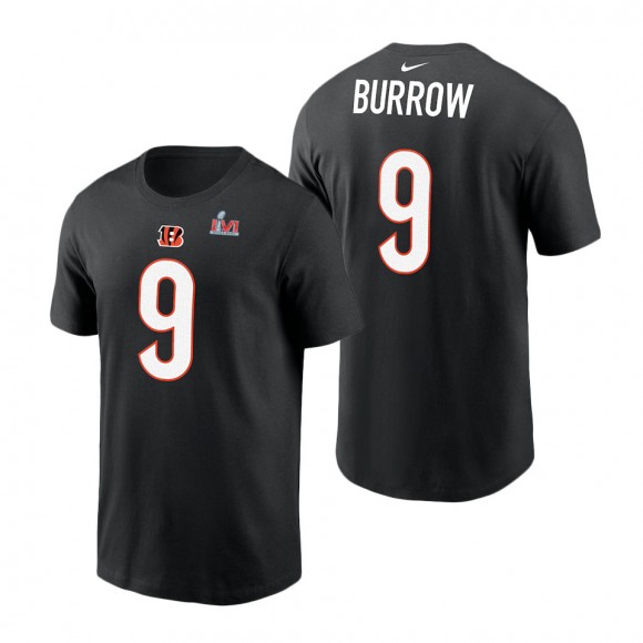 Cincinnati Bengals Joe Burrow Black Super Bowl LVI Bound Name & Number T-Shirt